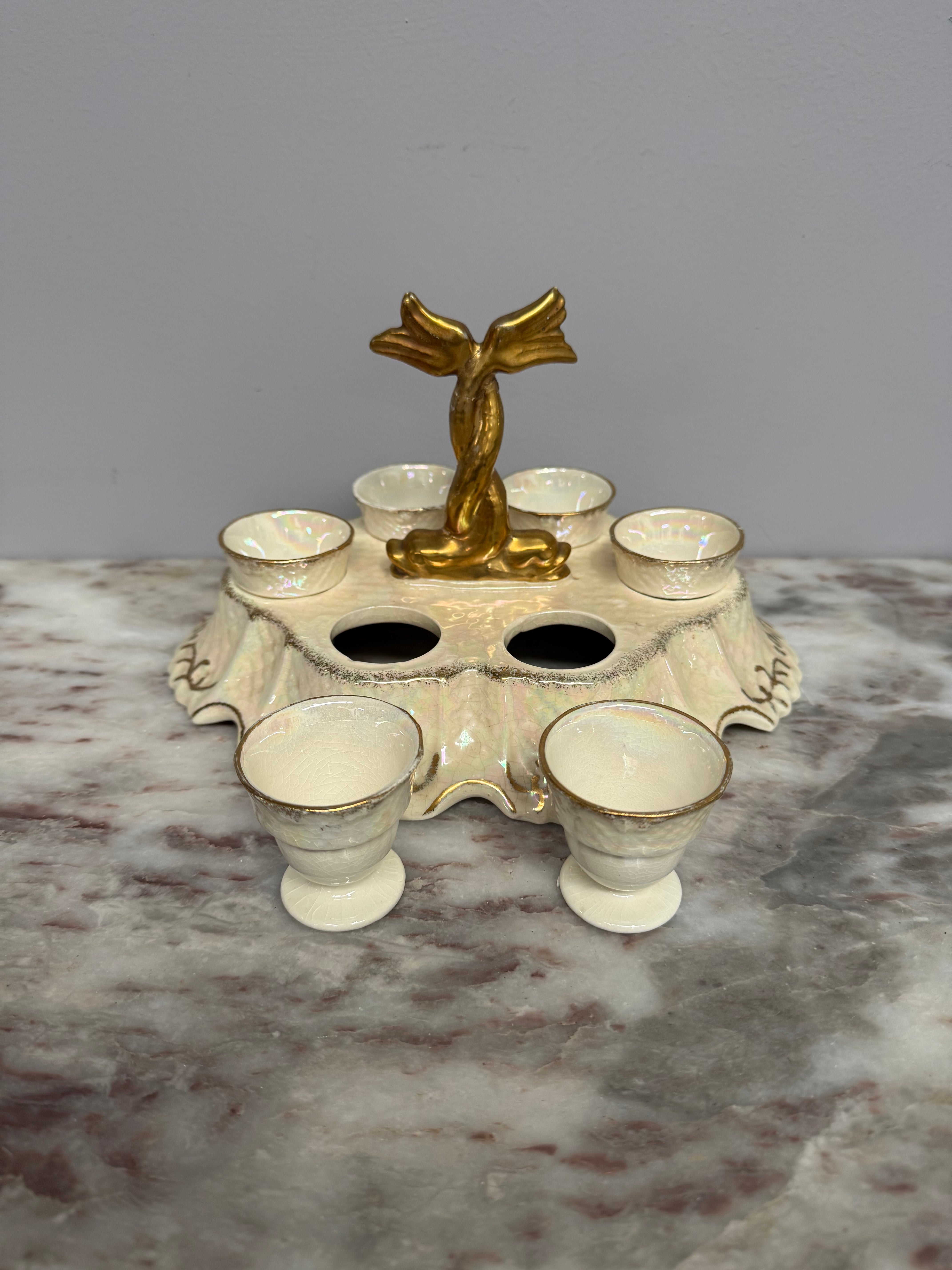 Rare Vintage "Crown Devon" Fielding's Lustre Ware Set 6 Egg Cruet
