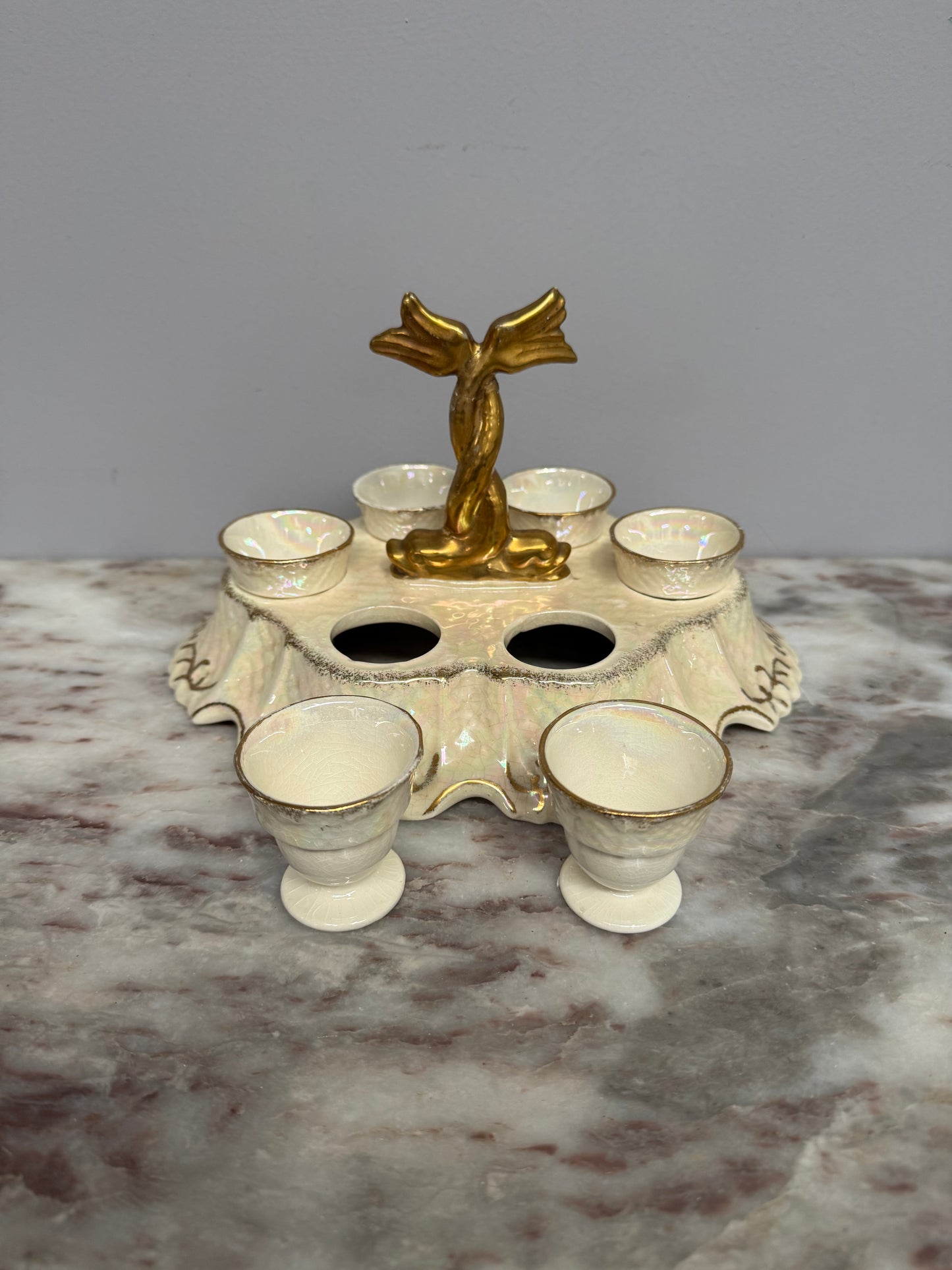 Rare Vintage "Crown Devon" Fielding's Lustre Ware Set 6 Egg Cruet