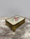 Vintage Gilt Filigree Petit Point Embroidered Trinket/Vanity Box | Antique & Vintage | Moonee Ponds Antiques | Australia Wide Delivery