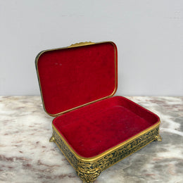 Vintage Gilt Filigree Petit Point Embroidered Trinket/Vanity Box