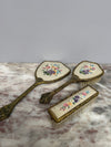 Vintage 3Pce Gilt Filigree Petit Point Vanity Set | Antique & Vintage | Moonee Ponds Antiques | Australia Wide Delivery