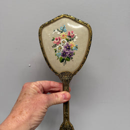 Vintage 3Pce Gilt Filigree Petit Point Vanity Set