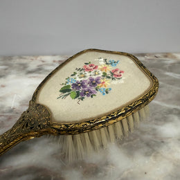 Vintage 3Pce Gilt Filigree Petit Point Vanity Set
