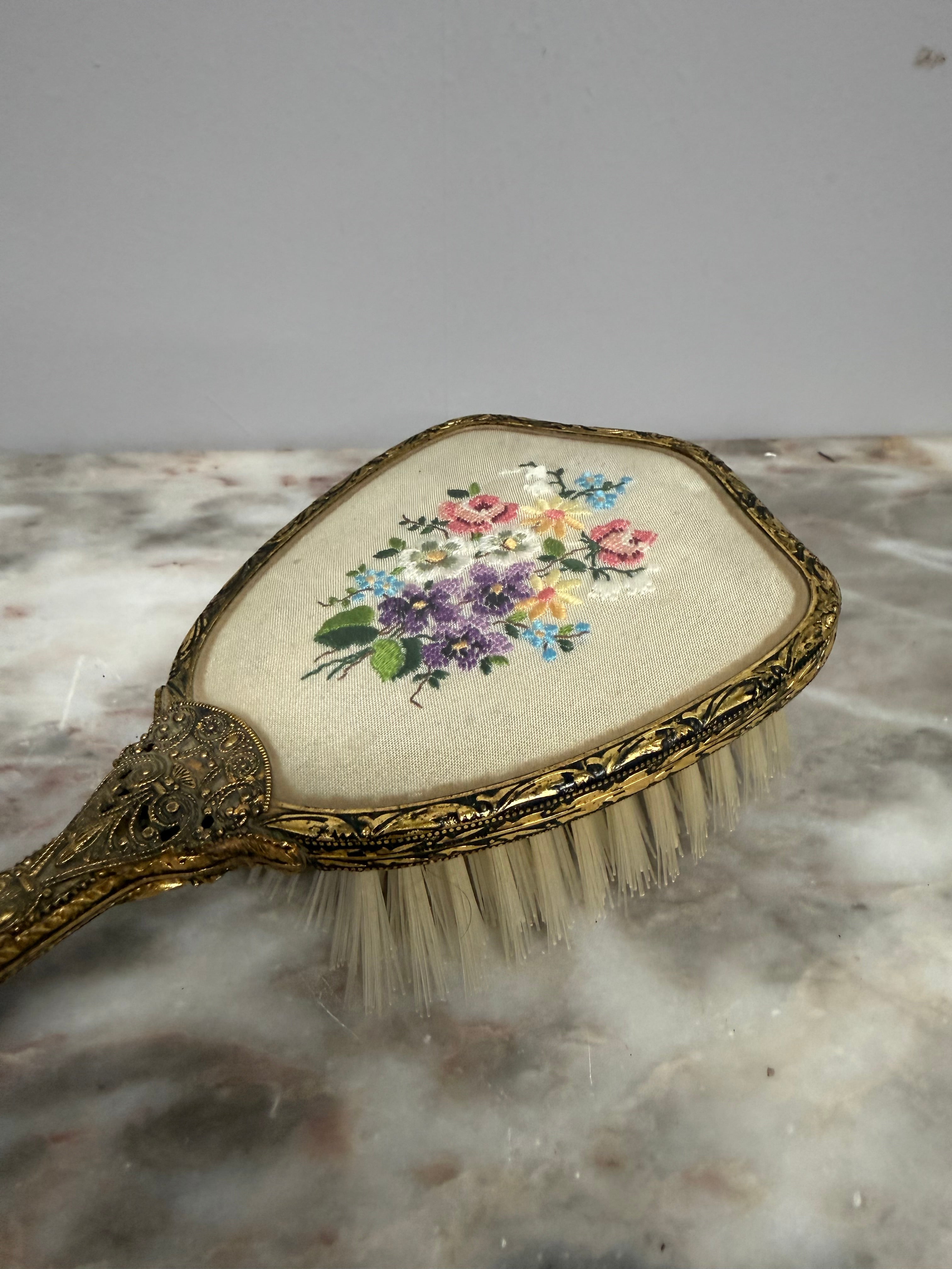 Vintage 3Pce Gilt Filigree Petit Point Vanity Set | Antique & Vintage | Moonee Ponds Antiques | Australia Wide Delivery