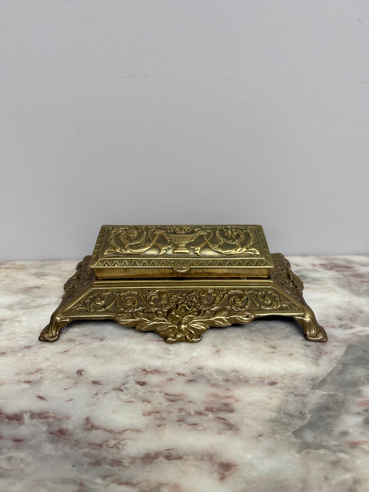 Vintage French Ornate Brass Stamp Box/Desk Organiser