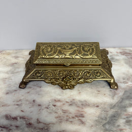 Vintage French Ornate Brass Stamp Box/Desk Organiser