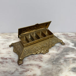 Vintage French Ornate Brass Stamp Box/Desk Organiser