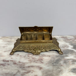 Vintage French Ornate Brass Stamp Box/Desk Organiser