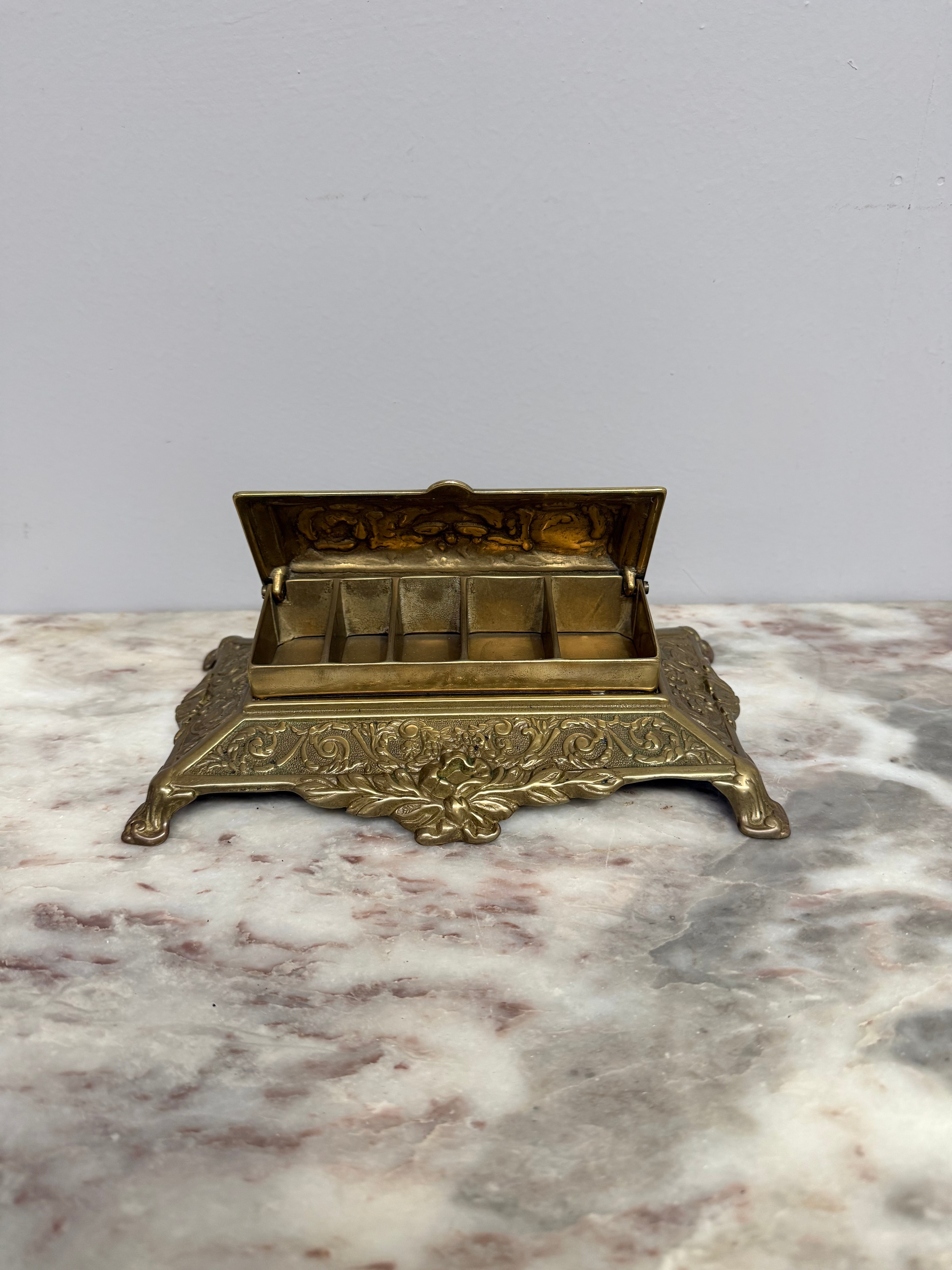 Vintage French Ornate Brass Stamp Box/Desk Organiser | Antique & Vintage | Moonee Ponds Antiques | Australia Wide Delivery