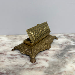 Vintage French Ornate Brass Stamp Box/Desk Organiser