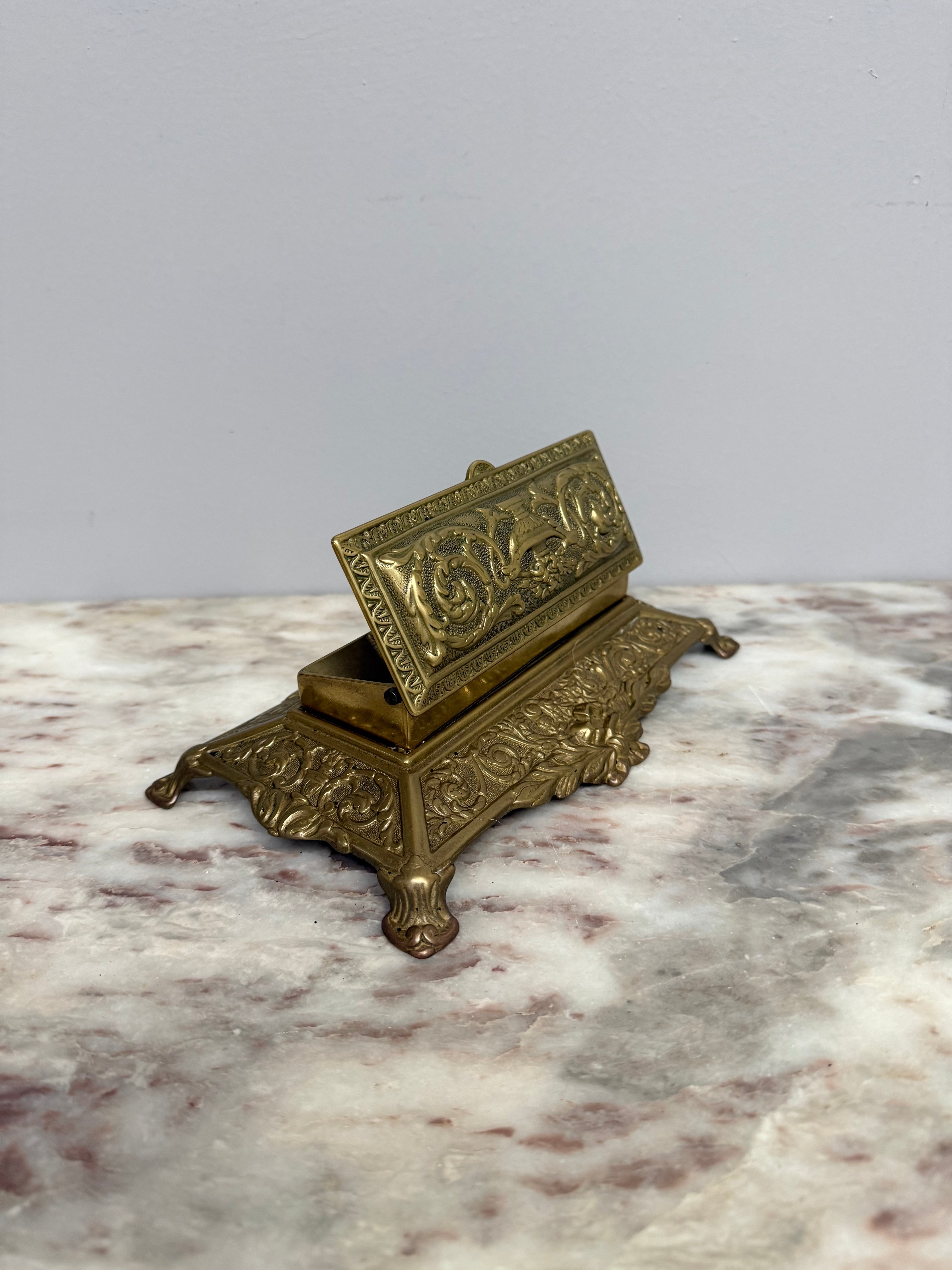 Vintage French Ornate Brass Stamp Box/Desk Organiser | Antique & Vintage | Moonee Ponds Antiques | Australia Wide Delivery