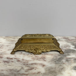 Vintage French Ornate Brass Stamp Box/Desk Organiser