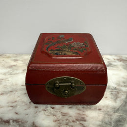 Vintage Chinese Red Lacquer Painters Trinket Box