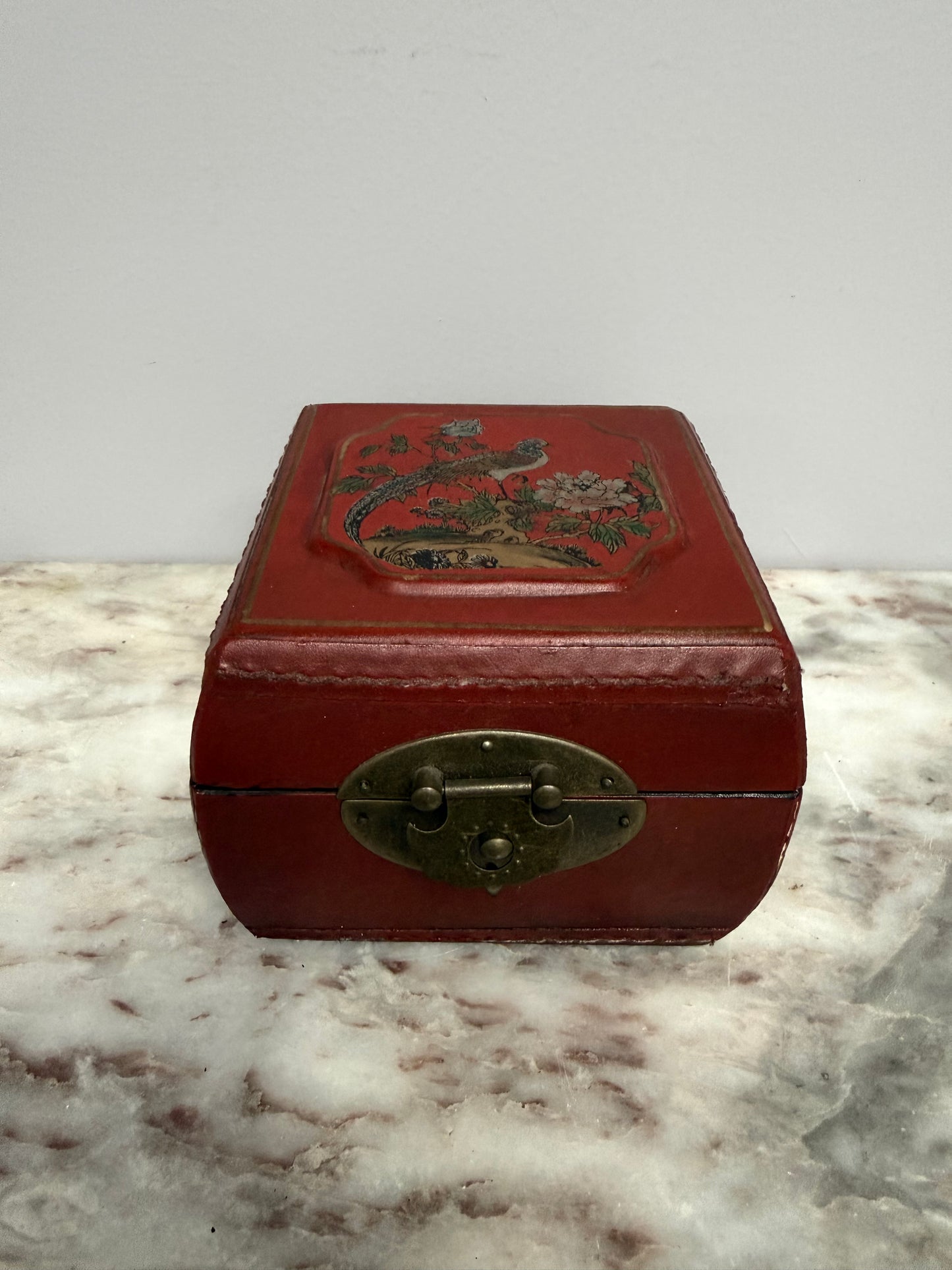Vintage Chinese Red Lacquer Painters Trinket Box