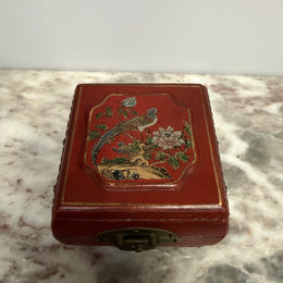 Vintage Chinese Red Lacquer Painters Trinket Box