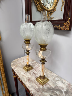 Pair of French Parisian Empire Style Oil Lamps Brass & Onyx Moonee Ponds Antiques
