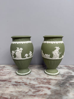 Pair Wedgwood Sage Green Vases Moonee Ponds Antiques