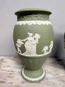 Pair Wedgwood Sage Green Vases Moonee Ponds Antiques
