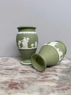 Pair Wedgwood Sage Green Vases Moonee Ponds Antiques