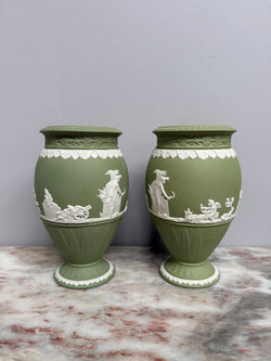 Pair Wedgwood Sage Green Vases Moonee Ponds Antiques
