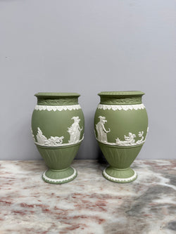 Pair Wedgwood Sage Green Vases Moonee Ponds Antiques