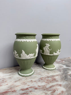 Pair Wedgwood Sage Green Vases Moonee Ponds Antiques