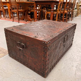 Victorian Arts & Crafts Leather Embossed Trunk