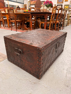 Victorian Arts & Crafts Leather Embossed Trunk | Antique & Vintage | Moonee Ponds Antiques | Australia Wide Delivery