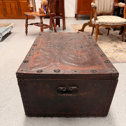 Victorian Arts & Crafts Leather Embossed Trunk