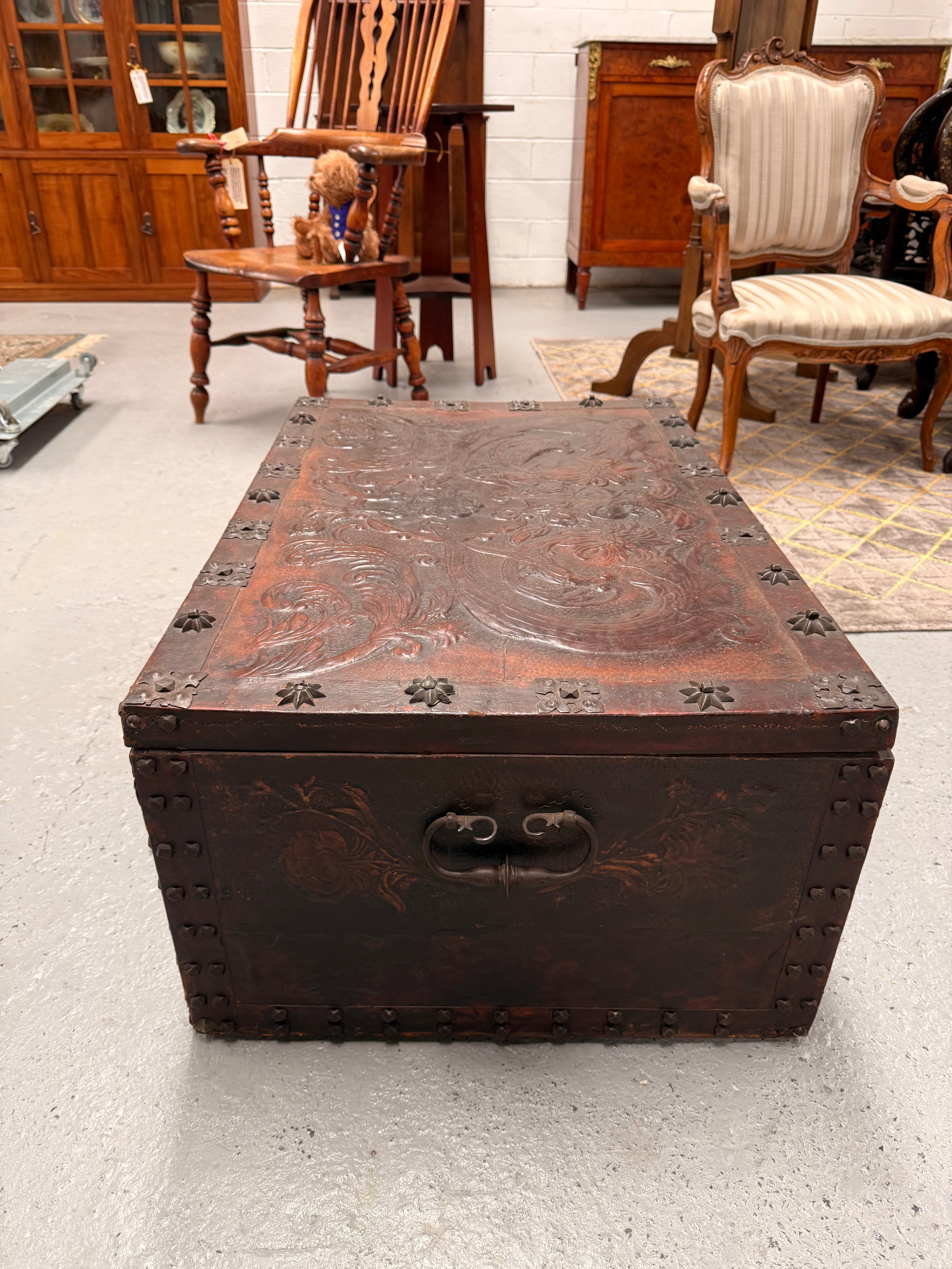 Victorian Arts & Crafts Leather Embossed Trunk | Antique & Vintage | Moonee Ponds Antiques | Australia Wide