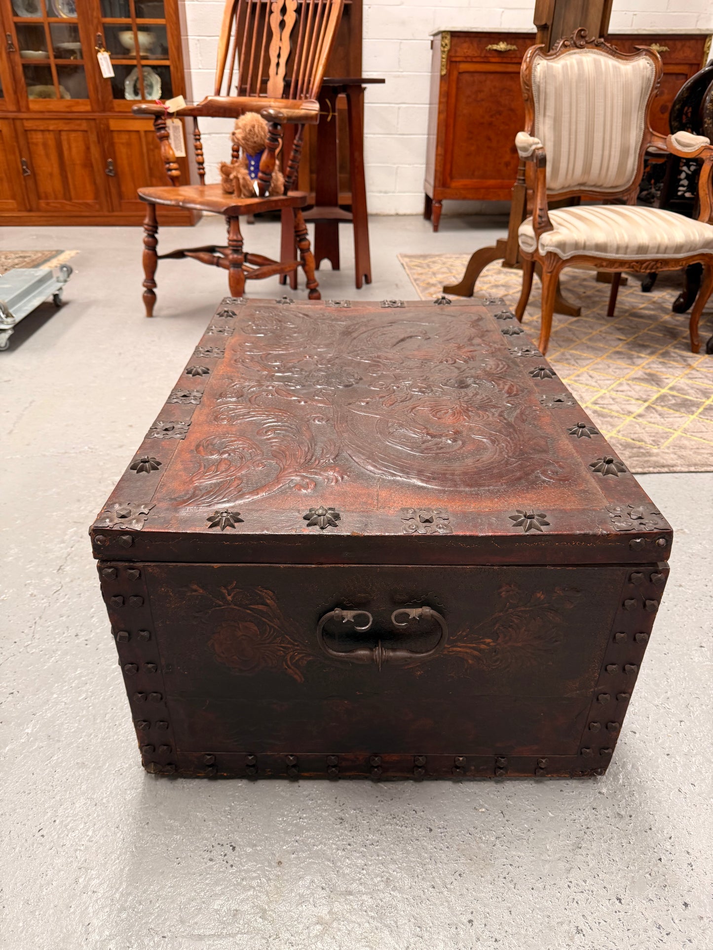 Victorian Arts & Crafts Leather Embossed Trunk