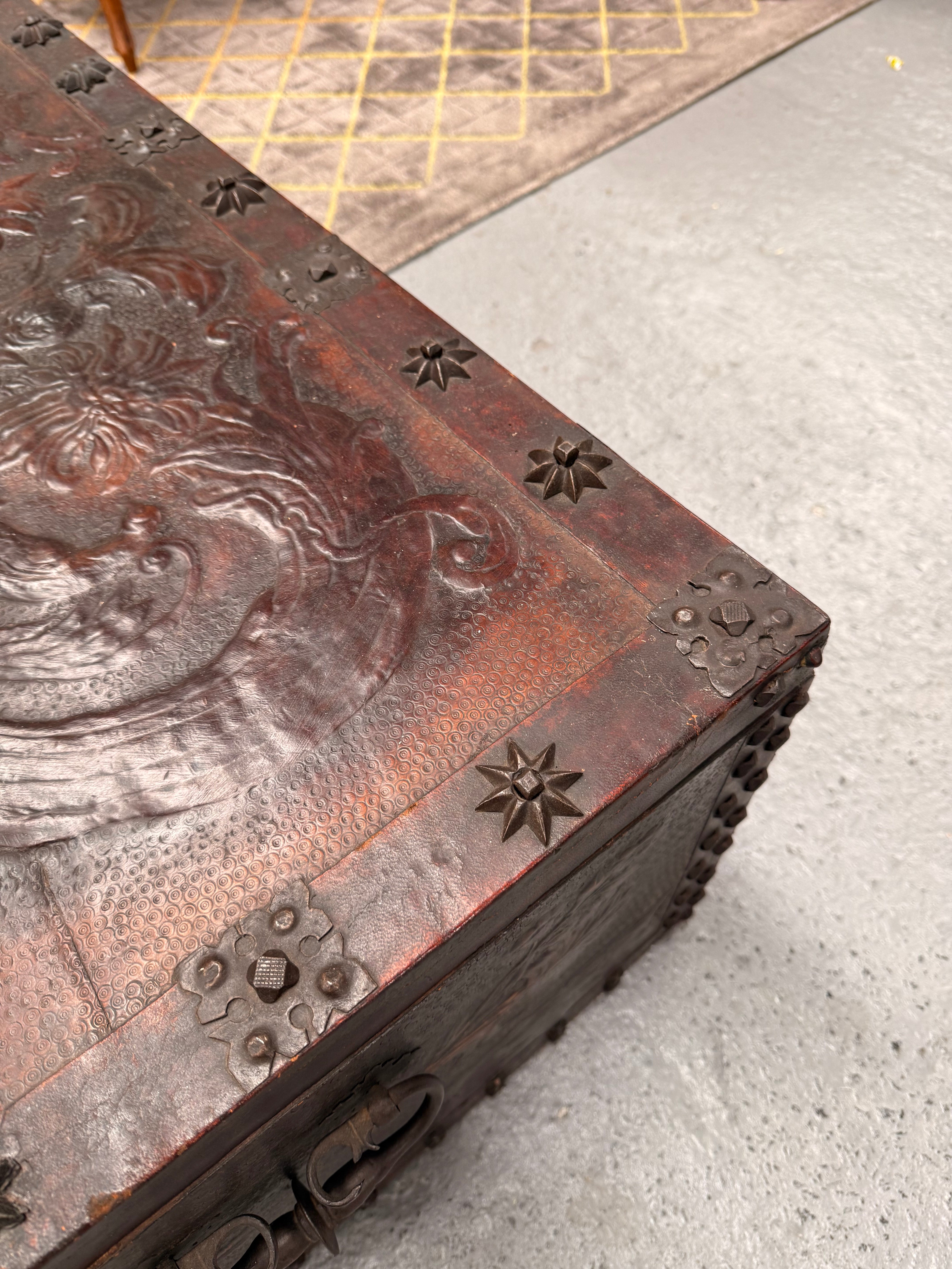 Victorian Arts & Crafts Leather Embossed Trunk | Antique & Vintage | Moonee Ponds Antiques | Australia Wide