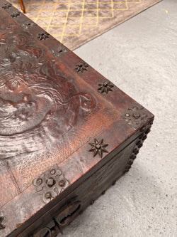 Victorian Arts & Crafts Leather Embossed Trunk | Antique & Vintage | Moonee Ponds Antiques | Australia Wide Delivery