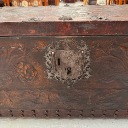 Victorian Arts & Crafts Leather Embossed Trunk
