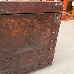 Victorian Arts & Crafts Leather Embossed Trunk