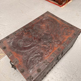 Victorian Arts & Crafts Leather Embossed Trunk