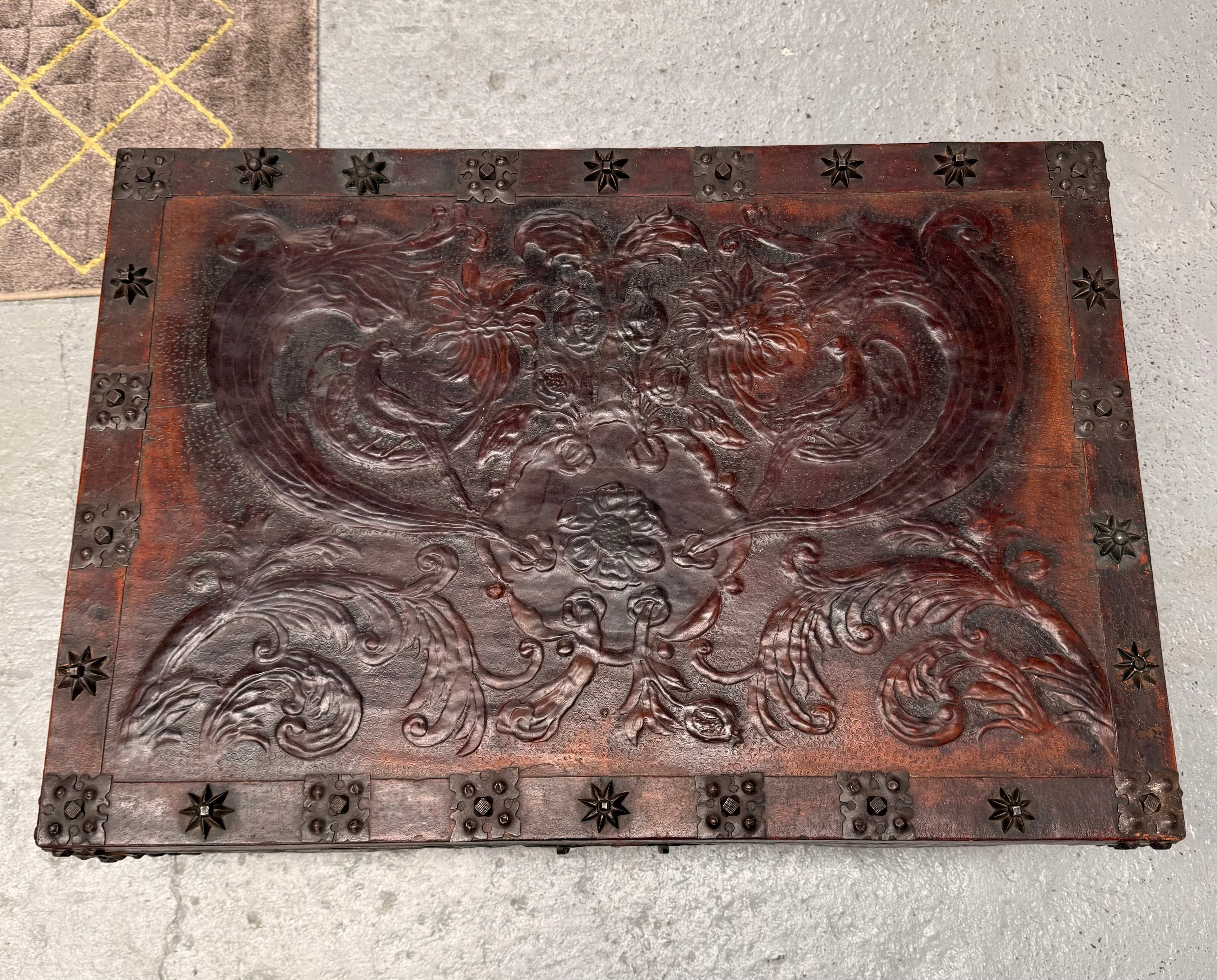 Victorian Arts & Crafts Leather Embossed Trunk | Antique & Vintage | Moonee Ponds Antiques | Australia Wide