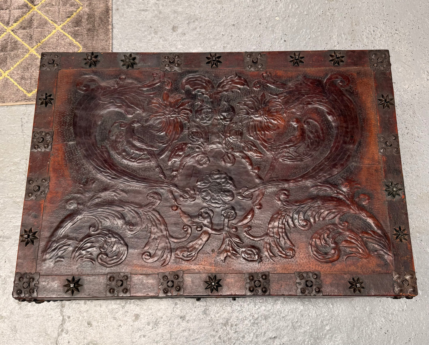 Victorian Arts & Crafts Leather Embossed Trunk
