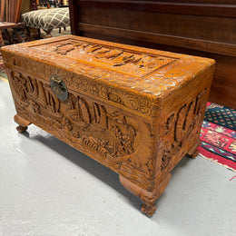 Vintage Carved Camphorwood Chest On Four Lion Feet