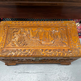 Vintage Carved Camphorwood Chest On Four Lion Feet