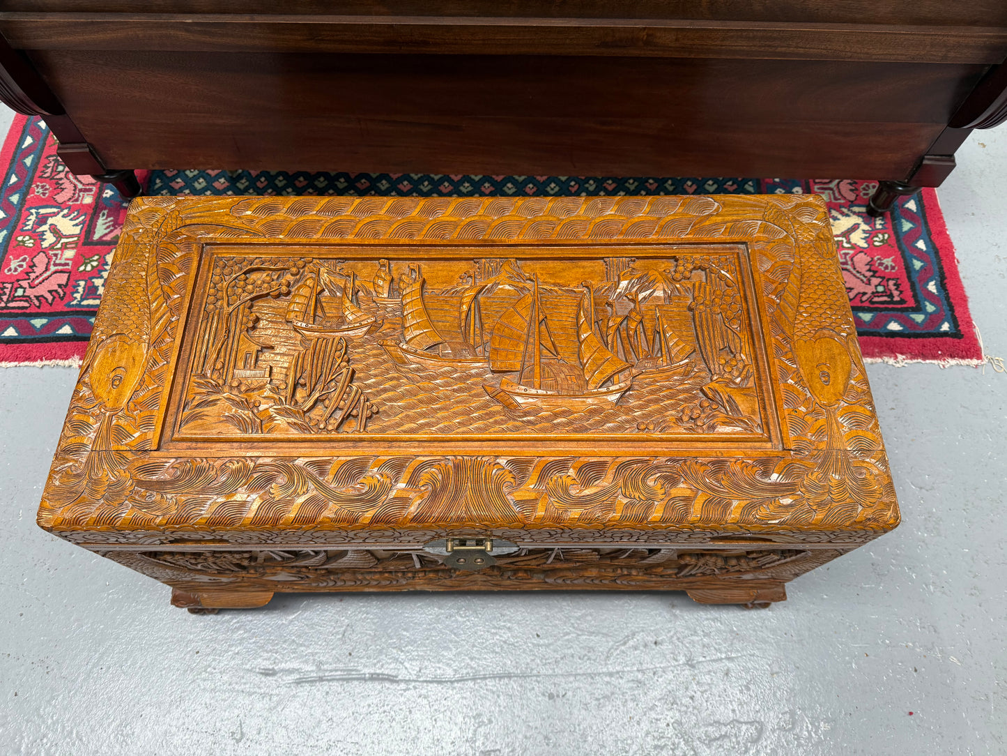 Vintage Carved Camphorwood Chest On Four Lion Feet