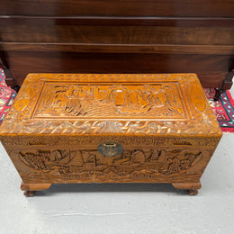 Vintage Carved Camphorwood Chest On Four Lion Feet