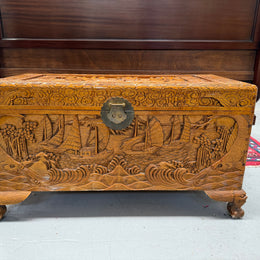 Vintage Carved Camphorwood Chest On Four Lion Feet