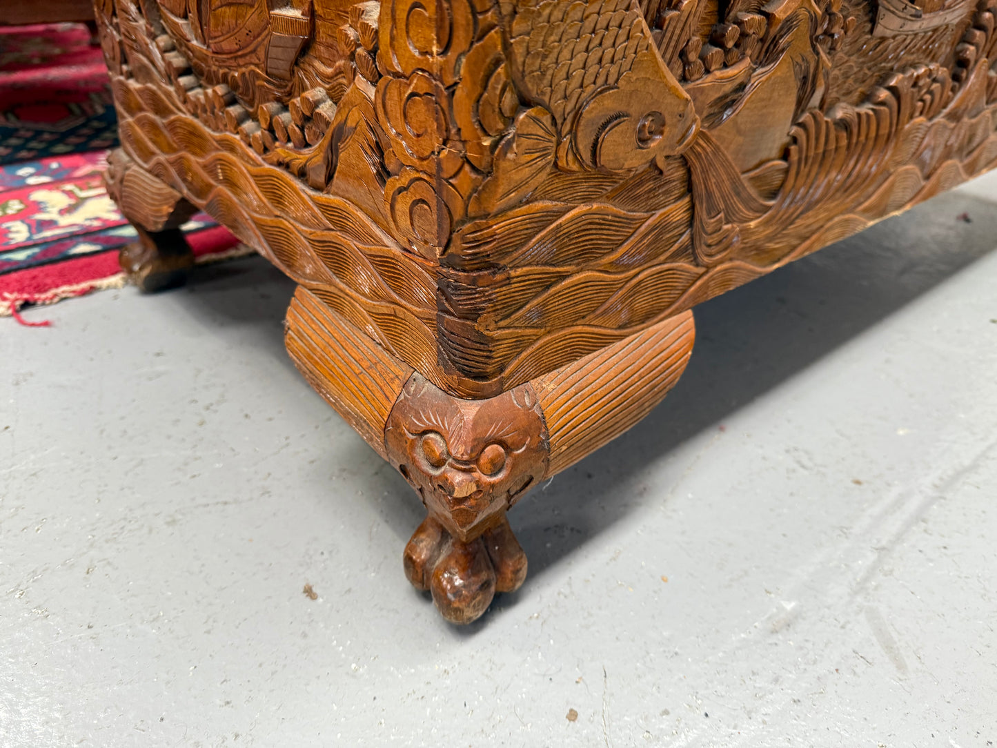 Vintage Carved Camphorwood Chest On Four Lion Feet