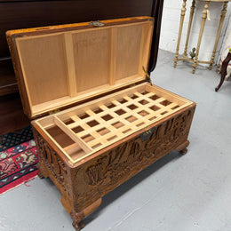 Vintage Carved Camphorwood Chest On Four Lion Feet