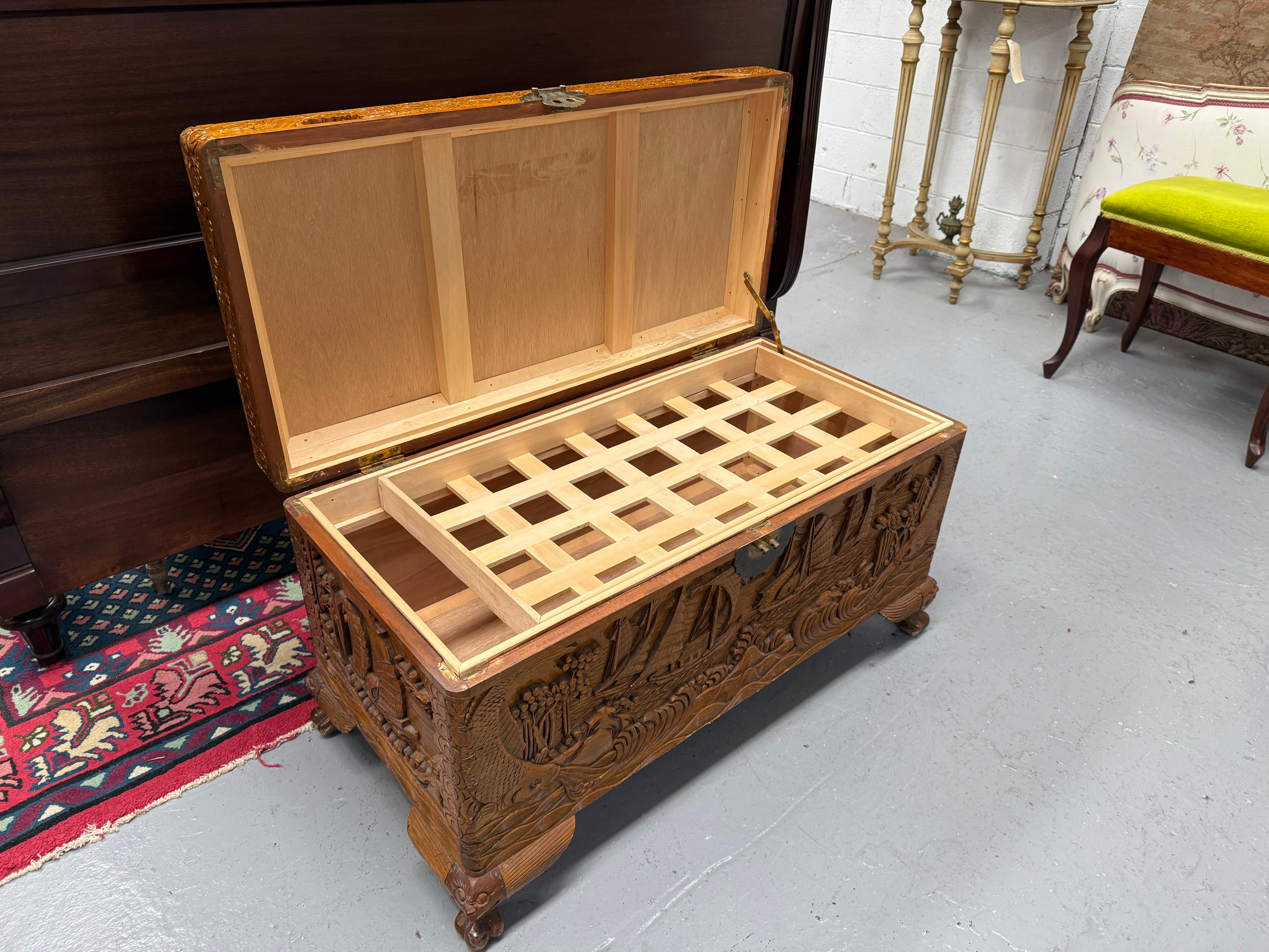 Vintage Carved Camphorwood Chest On Four Lion Feet | Antique & Vintage | Moonee Ponds Antiques | Australia Wide Delivery