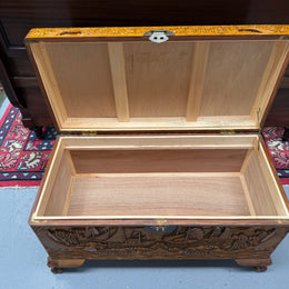 Vintage Carved Camphorwood Chest On Four Lion Feet