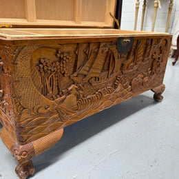 Vintage Carved Camphorwood Chest On Four Lion Feet