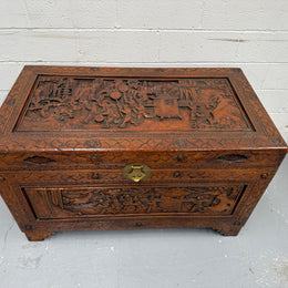 Large Vintage Oriental Carved Camphorwood Chest