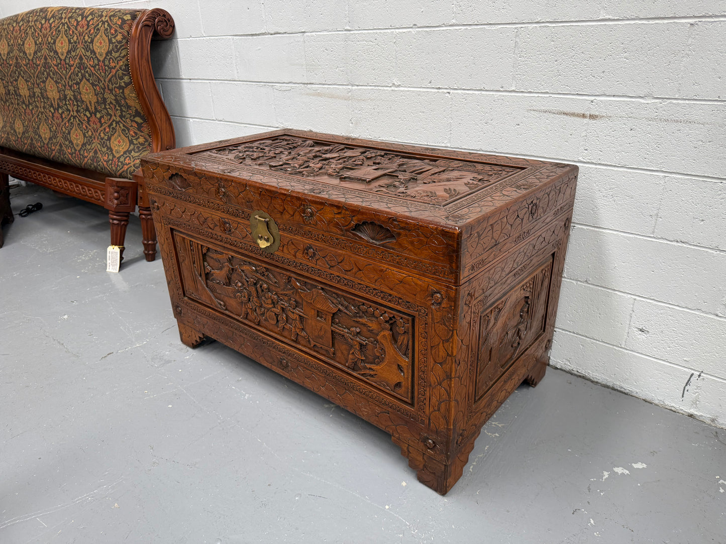 Large Vintage Oriental Carved Camphorwood Chest